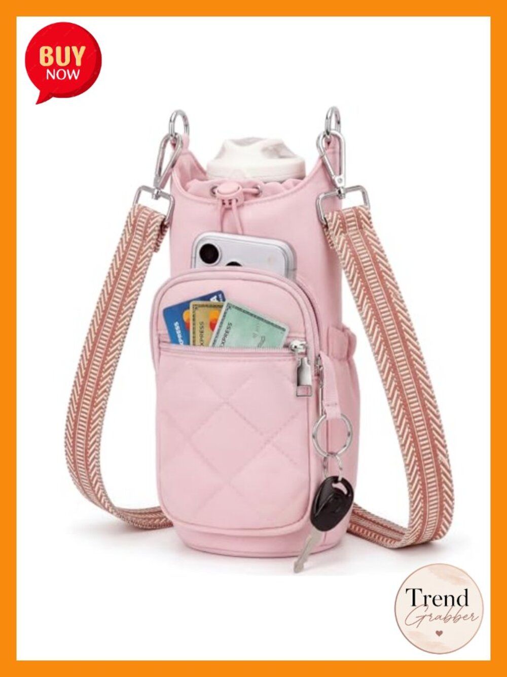 Crossbody Water Bottle Bag RFID Blocking Insulated Nylon Hands-Free Carrier